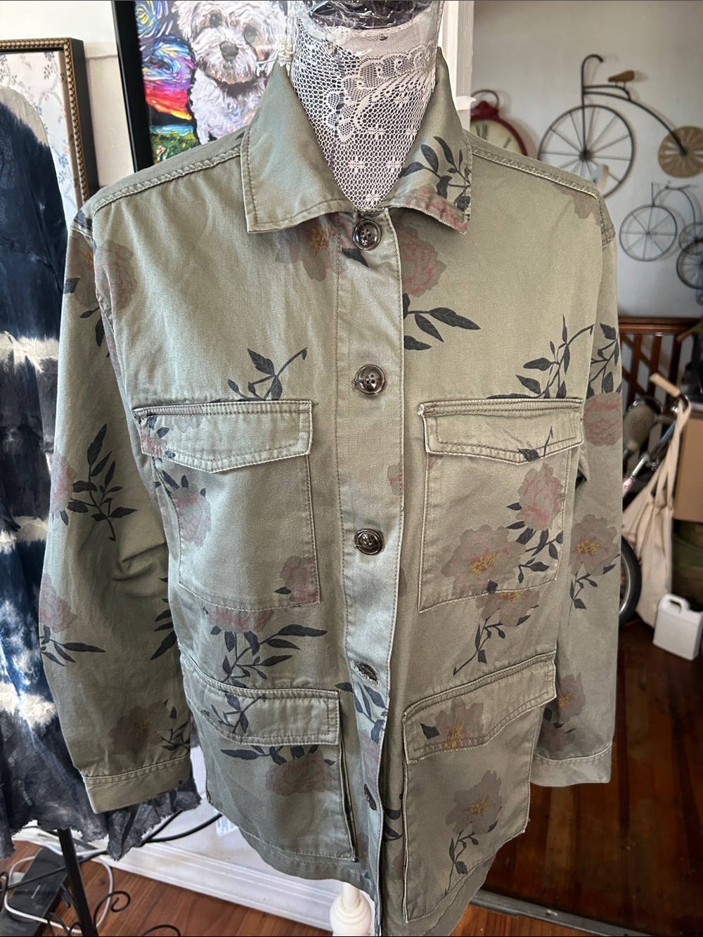 Divided Olive Floral Utility Jacket